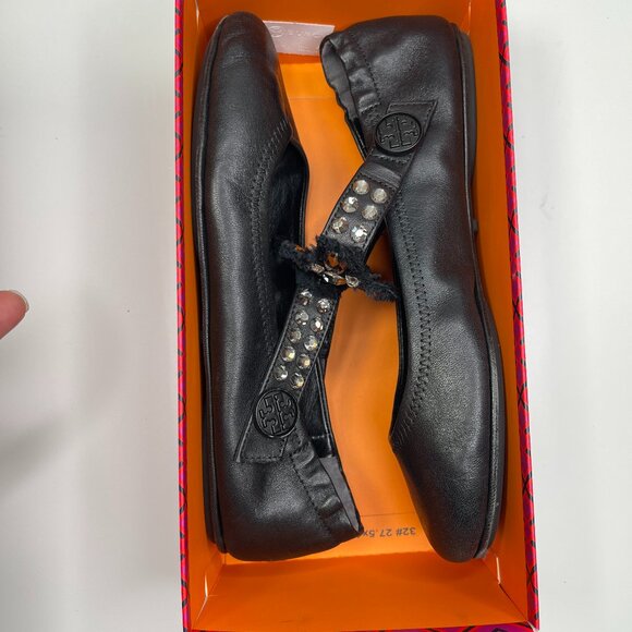 Tory Burch Minnie Embellished Black Nappa Leather Two Way Ballet Flats US Size 8 - Picture 12 of 13